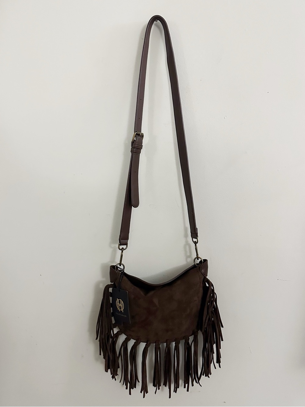 House of Harlow 1960 Brown Faux Suede Fringe Crossbody Bag Boho Fall Fairy